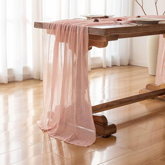 10Pcs Pink Cheesecloth Table Runner 120 Inches - Image 3