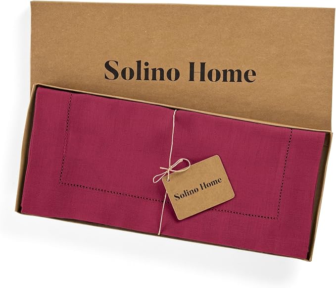 Solino Home 100% Pure Linen Dining Table Runner Beet Hemstitch, 14 x 132 in | - Image 5