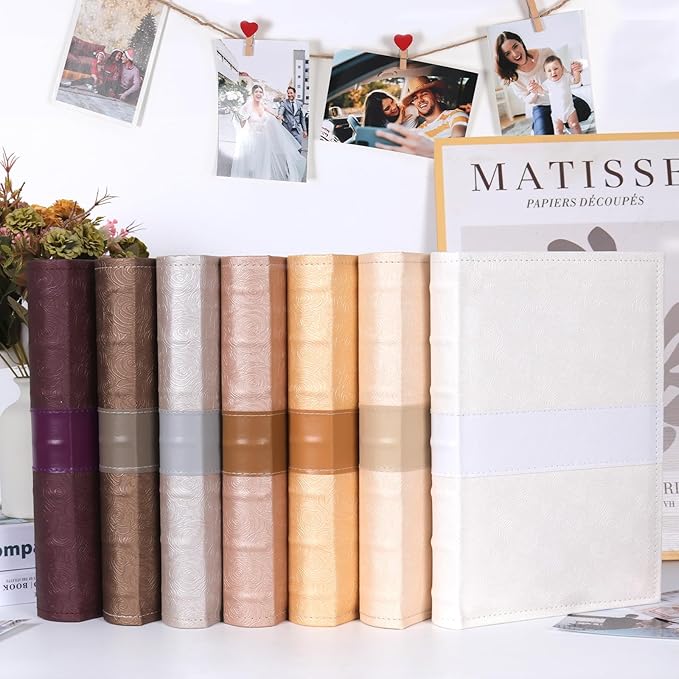 RECUTMS Photo Album with Writing Space 4x6 300 Pockets Photo Book,Leather Cover Picture Album with Memo Areas for Wedding Anniversary Family Baby Couple Valentines Graduation Travel (Light Coffee)