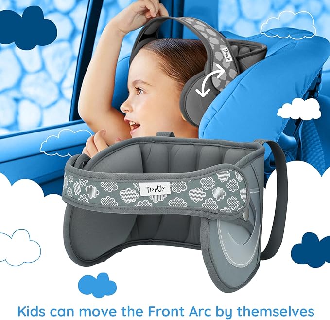 NAPUP Child Head Support for Car Seats – Safe, Comfortable Head & Neck Pillow Support Solution for Front Facing Car Seats and High Back Boosters – Baby & Kids Travel Accessories (Grey)