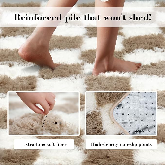 Checkered Rug for Living Room, 6x9 Beige and White Area Rugs, Classic Checkered - Image 6
