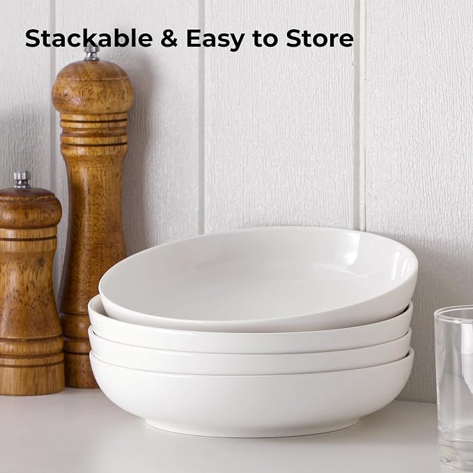 YHY Pasta Bowls Set of 4, 22 oz Ceramic Salad Plates, 7.8 Inch Wide Shallow - Image 6