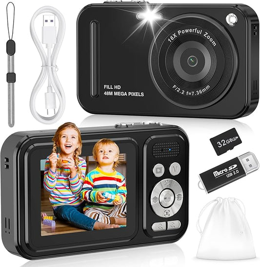 Digital Camera for Kids, WITYEAH 48MP FHD 1080P Point and Shoot Digital Cameras with 16X Zoom Anti-Shake, Compact Portable Cameras for Photography, for Boys Girls Teens Beginners