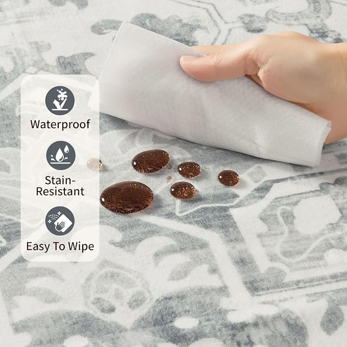 Rugxara 6x9 Washable Area Rug for Living Room, Neutral Vintage Large Boho Rugs - Image 7