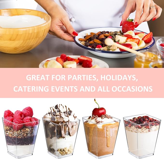 Eupako 100 Pack 5 oz Square Clear Plastic Dessert Cups - Image 4