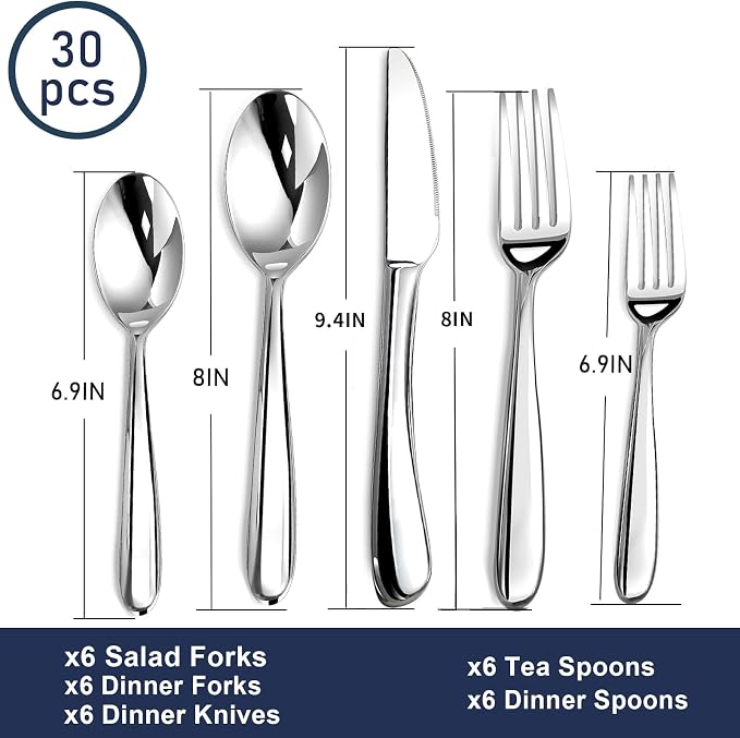 Heavy Duty Silverware Set for 6, Stainless Steel Flatware Cutlery Set | Heavy - Image 5