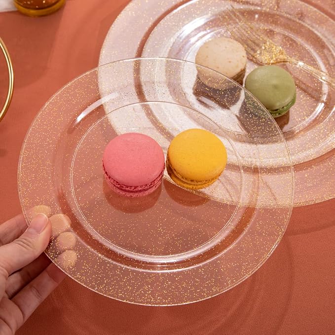 102 Pcs Gold Glitter Plastic Plates, BPA Free, 51 Dinner & 51 Dessert Plates - Image 3