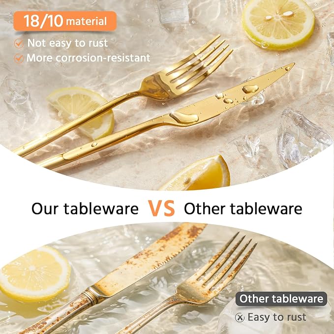 18/10 Silverware Set for 4, 20 Piece Gold Stainless Steel Flatware Cutlery | - Image 7