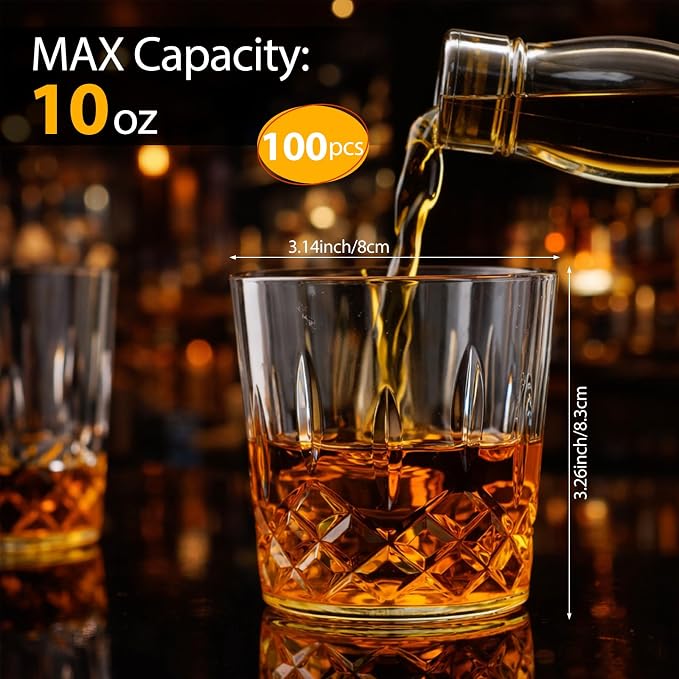 Yungyan 100 Pcs Plastic Clear Whiskey Glasses, 10 oz Unbreakable Reusable Old - Image 2