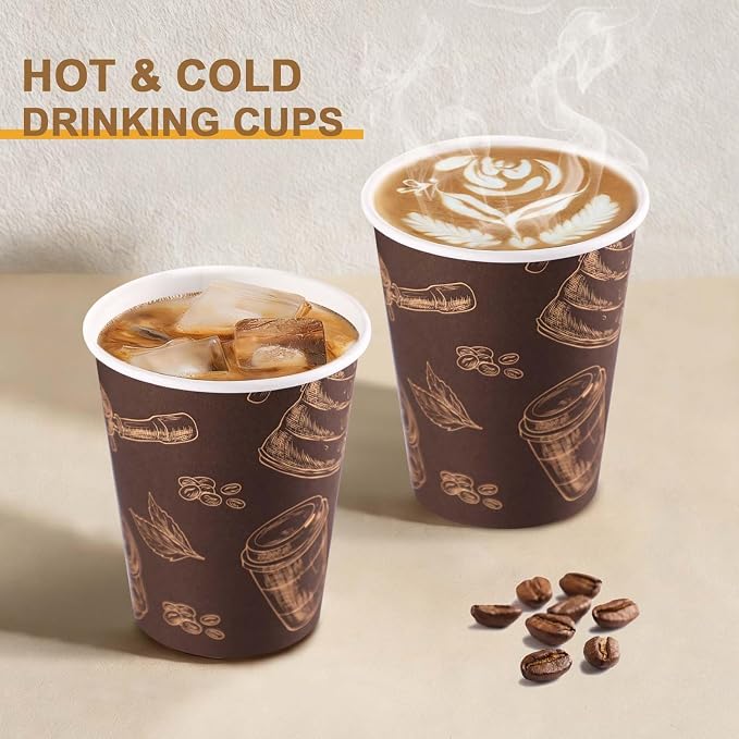 10 oz 180 Pack Disposable Paper Coffee Cups Hot/Cold Drinking Cups | Brown - Image 5