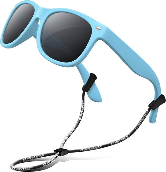 RIVBOS Kids Sunglasses Polarized UV Protection Flexible Rubber Glasses Shades with Strap for Boys Girls RBK004