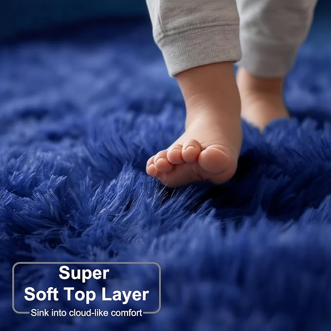 Amdrebio Navy Blue Area Rugs for Boys Bedroom, 5x7 Shag Fluffy Furry Plush Rug - Image 2