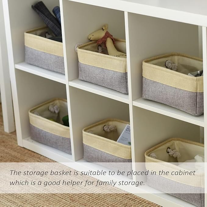 TcaFmac Organization and Storage Bins for Shelves - Small 6 Pack 12x8x5.2 inch Collapsible Storage Basket for Organizing, Fabric Storage Cubes for Gifts Empty for Toy Books (Gold & Grey)