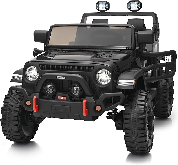 2 Seater Ride on Car Truck, 12V Kids Electric Ride on Toy for Big Kids Age 3-8 w/Remote Control- Black