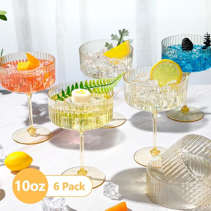 Jingmore 6 Pcs Ribbed Martini Glasses 10 oz Disposable Plastic Vintage Ribbed - Image 3