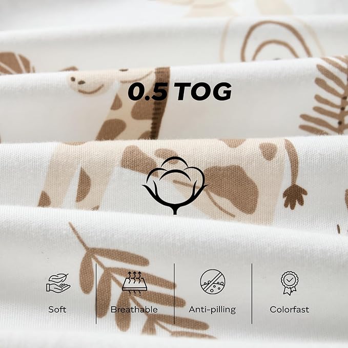 JELLYMONI Baby Sleep Sack 0-6 Months 0.5 Tog Wearable Blanket for Baby, 100% Cotton 3 Pack Infant Toddler Sleeping Sack Lightweight Soft 2-Way Zipper Sleepsack