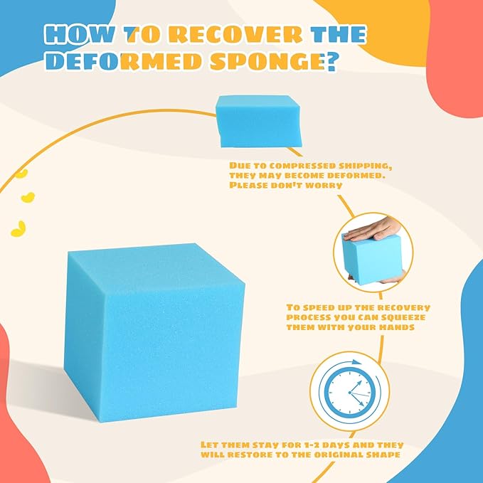 Foam Pit Cubes, 24 PCS 5 Inches Gymnastics Foam Blocks Trampoline Blocks, Multi-Sport Protective Padding for Gymnastics, Trampoline, Parkour, Skate Parks & BMX - Grey & Blue