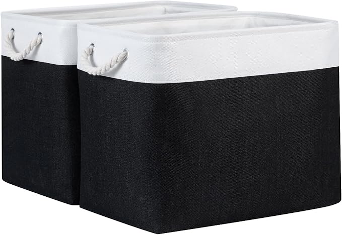 Bidtakay Baskets Extra Large Storage Bins for Clothes Set of 2 Black Baskets for Organizing Fabric Bins 17x12x15 In Tall Baskets with Handles Decorative Basket for Home Organiztion Dog Toy Baskets