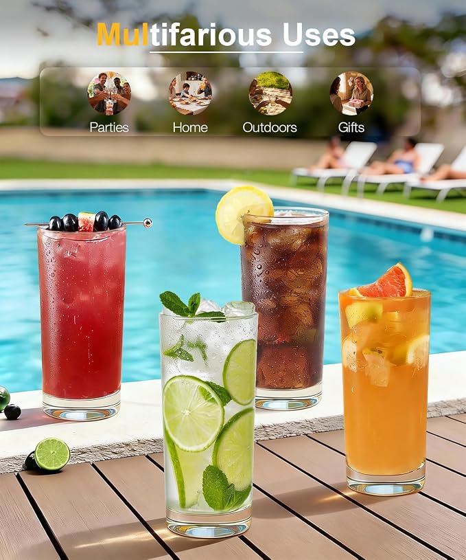 Drinking Glasses Set of 4, 16oz Wide Mouth Water Glass Cups Crystal - Image 4