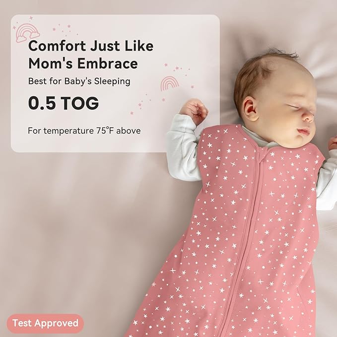 Baby Sleep Sack 6-12 Months 3 Pack 100% Cotton Lightweight 0.5 TOG Wearable Blanket Baby Sleep Bag with 2-Way Zipper for Newborn Infant Toddler Pink
