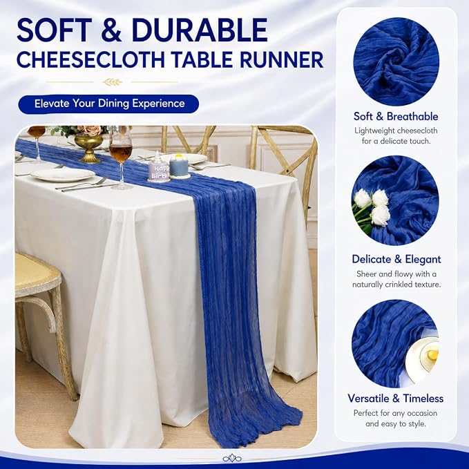 12 Pack Royal Blue Cheesecloth Table Runner 17x108 Inch Boho Rustic Semi Sheer - Image 4