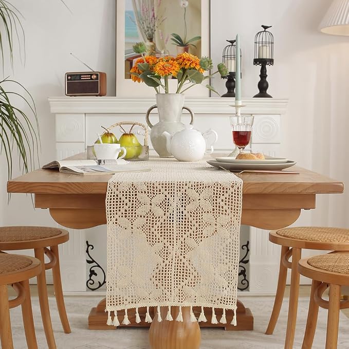 meioro Crochet Lace Table Runner, 12x56 Inch Boho Cotton Table Runners - Image 3