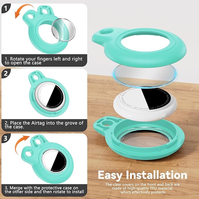 Upgrade Waterproof Airtags Holder with Apple Airtags Keychain, Hard PC Air Tag Case, Anti-Scratch & Shock Air tag Holder,Men's Women's Keyrings & Keychains, for Dog,Car Key,Luggage -Mint Green