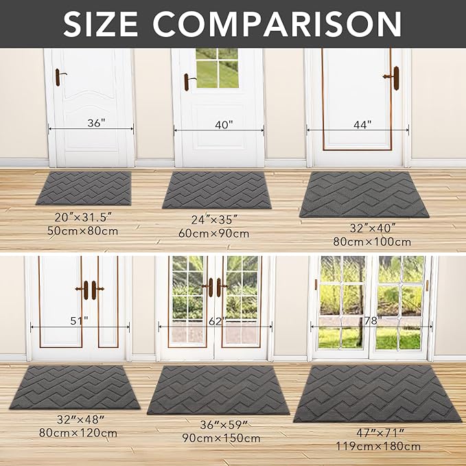 hicorfe Indoor Doormat, Front Back Door Mat Rubber Backing Non Slip Door Mats - Image 3