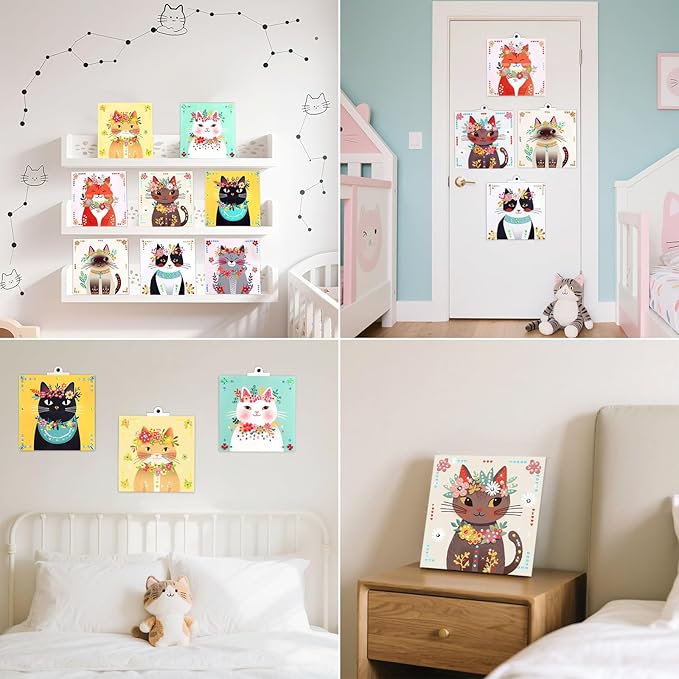 Gem Art Sticker Kit, Arts and Crafts for Kids Age 4-12, 8 Unicorn Princess Themes Diamond Art Kit, Gemstone Sticker Crafts Christmas Birthday Gifts for Girls Ages 4,5,6,7,8 Year Old (Yellow-Cat)