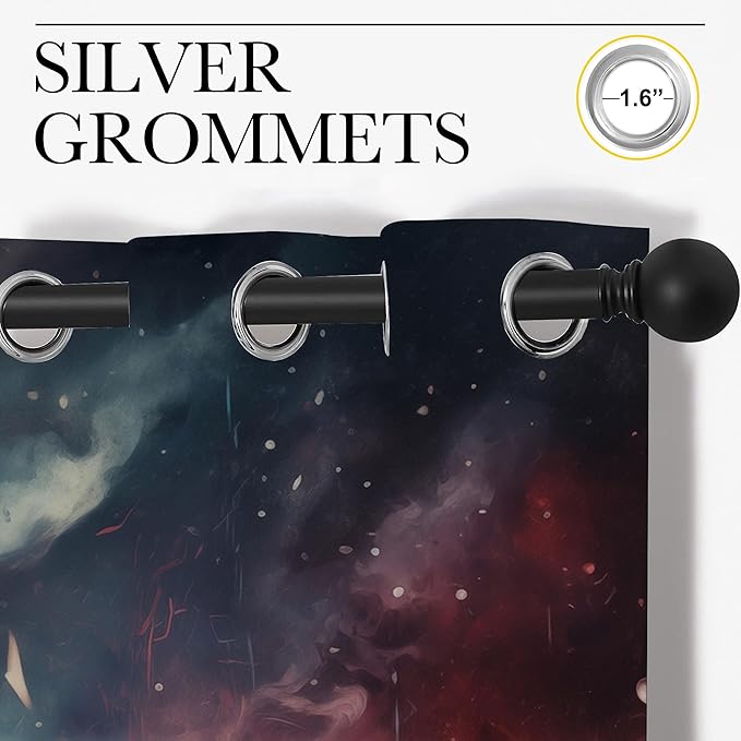 Fantasy Wolf Blackout Curtains for Boys Girl Bedroom Decor,Colorful Galaxy Misty Forest Wildlife Thermal Insulated Grommet Drapes Darkening Window Curtain for Living Room Home 84x63 inch