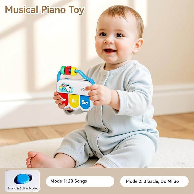 Baby Toys 0-6-12 Months: 5 in 1 Infant Musical Rtattle Teething Toys Sensory Learning Toys with Sounds, Newborn Shower Gifts for Boys & Girls