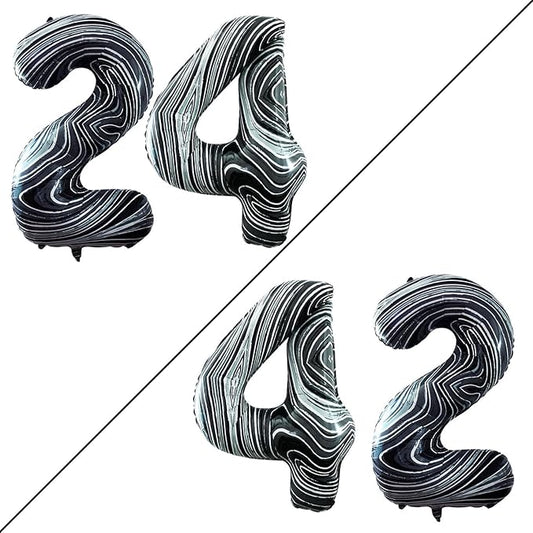 GOER Number 24 Balloons for 24th Birthday Party Decorations,42 Inch Jumbo Foil Helium 42 Balloons for 42nd Birthday Party Decoration (Marble Black)