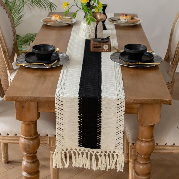 EMMTEEY Boho Table Runner with Tassels 94 Inches Long, Scratch & Heat Resistant by EMMTEEY