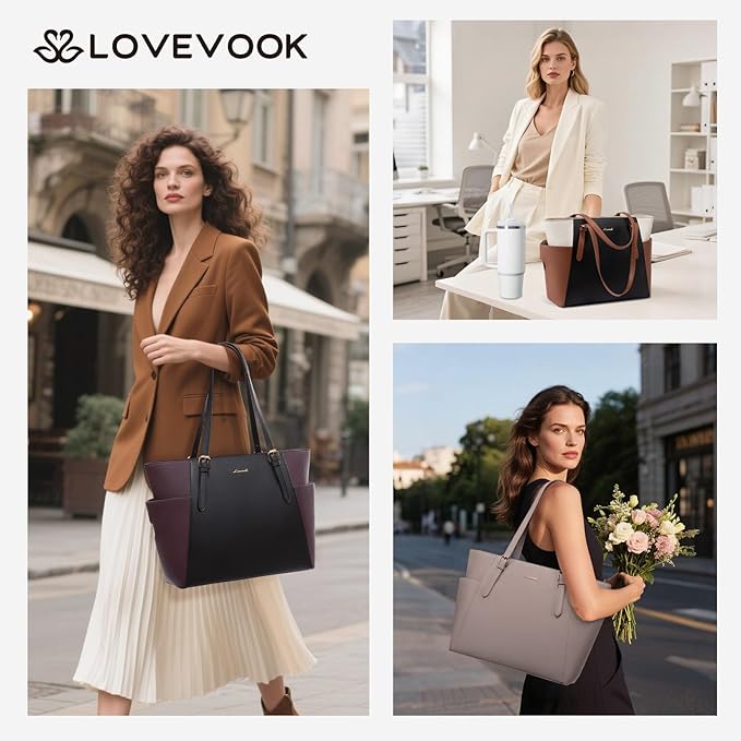 LOVEVOOK Laptop Tote Bag for Women, Leather Work Computer Briefcase Bag | Large - Image 2