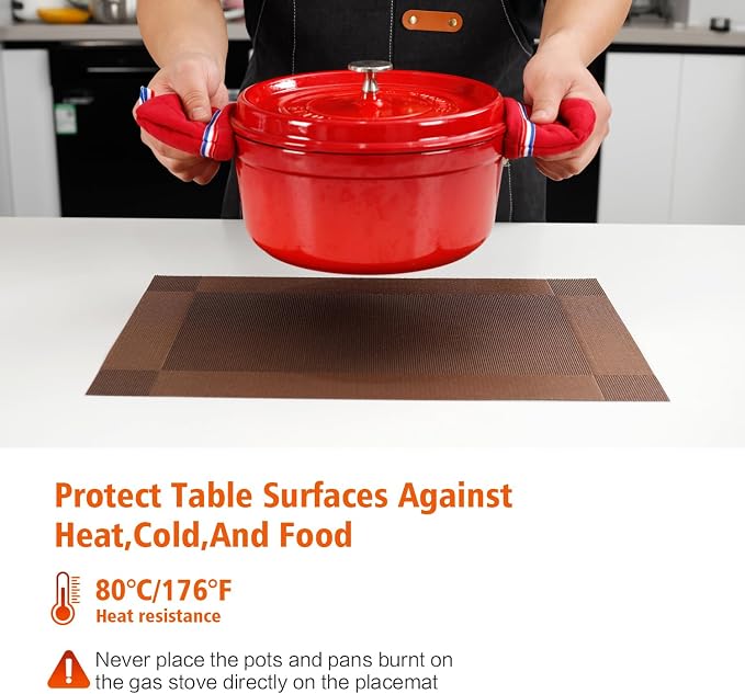 Placemats Set of 8, Vinyl PVC Heat Resistant Washable Placemats Set, Non Slip - Image 4