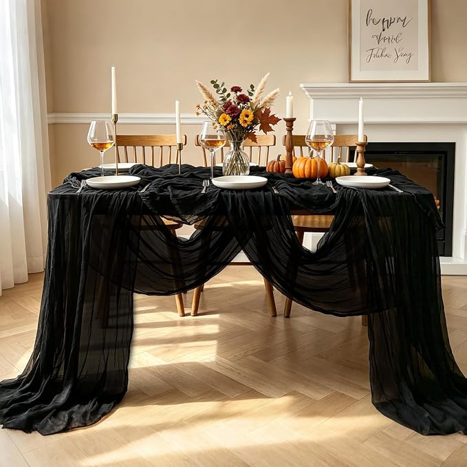 6Pcs Black Table Runner, 10FT Black Cheesecloth Halloween Table Runner - Image 7