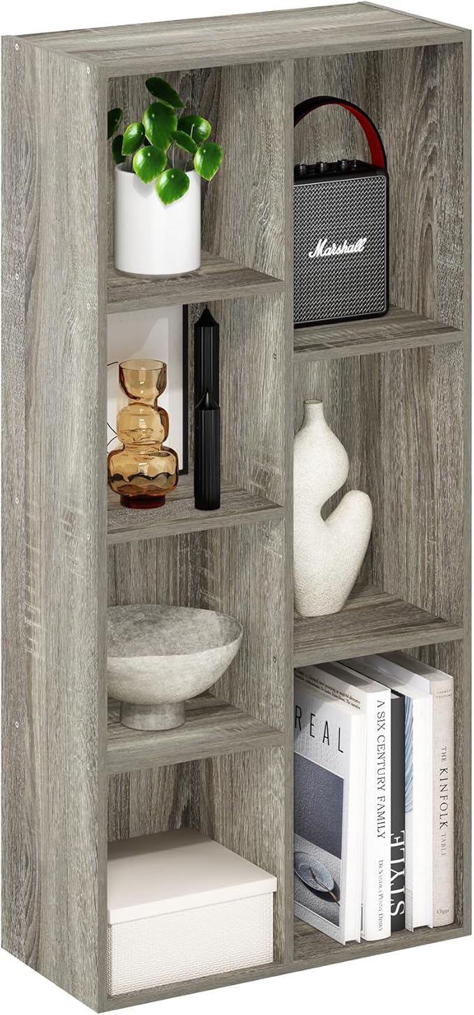Furinno Luder 7-Cube Reversible Open Shelf, French Oak