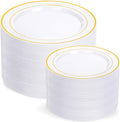 200 Pcs Gold Plastic Plates, Premium Disposable Gold Plates | Gold Rimmed by I00000