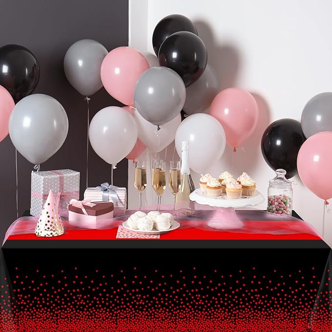MASHAN 3Pcs Black and Red Tablecloth Party Decorations, Plastic Black Table - Image 6