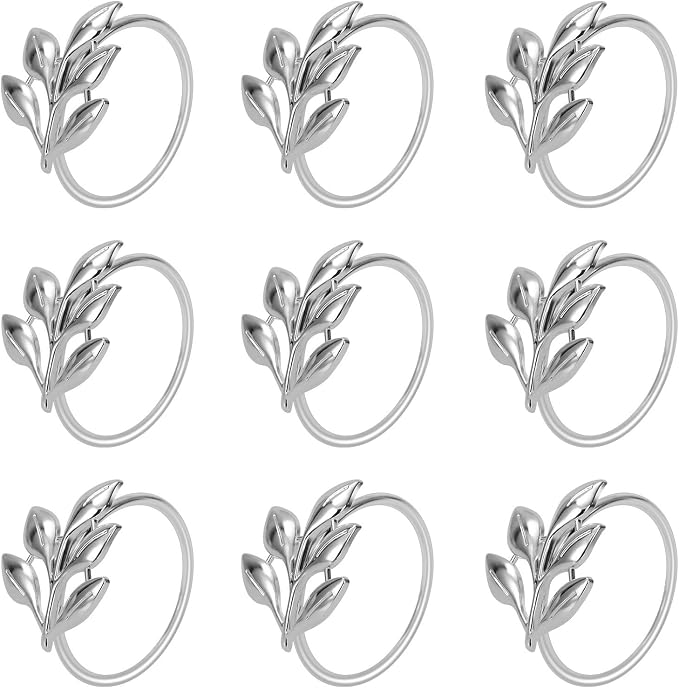 KPOSIYA Set of 20 Leaf Napkin Rings Metal Silver Napkin Holder Table Napkin by KPOSIYA