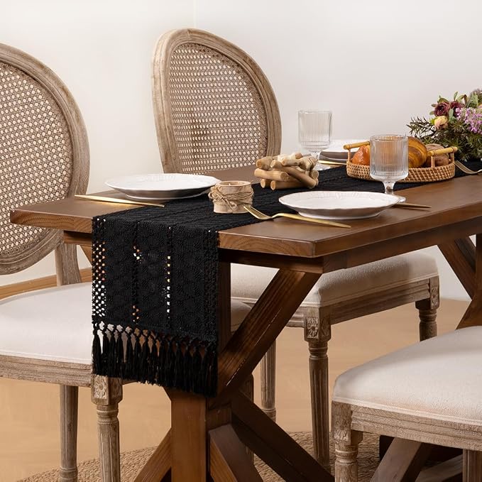 DeZerlor Boho Macrame Table Runner Spring Easter Farmhouse Woven Small Table - Image 3