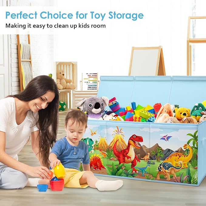 Large Toy Box Chest Organizer with Flip Lid for Kids, Collapsible Oxford Toy Storage Box with Handles for Boys Girls, Sturdy Waterproof Storage Organizer for Bedroom Playroom Nursery, 37.7×12.5×15.7''