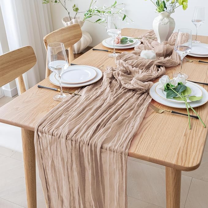 Cheesecloth Table Runner 10FT 3Pcs Nude Pink Boho Gauze Sheer Table Runners | - Image 6