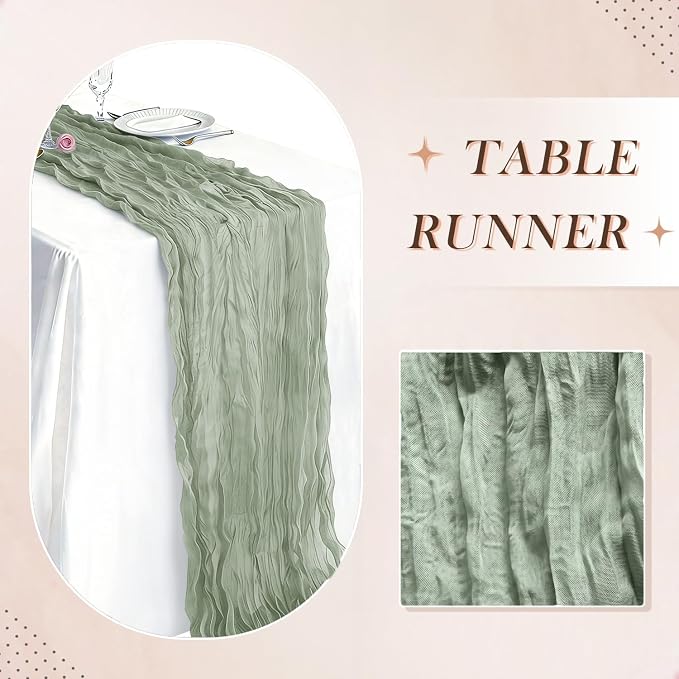 10 Pack Sage Green Cheesecloth Table Runner 21 x 120 Inch Boho Gauze Sheer - Image 6