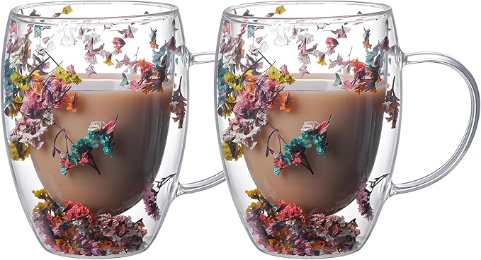 NBHUZEHUA Double Wall Coffee Mugs Set of 2 Insulated Glass Cup Set Newly Wed by NBHUZEHUA