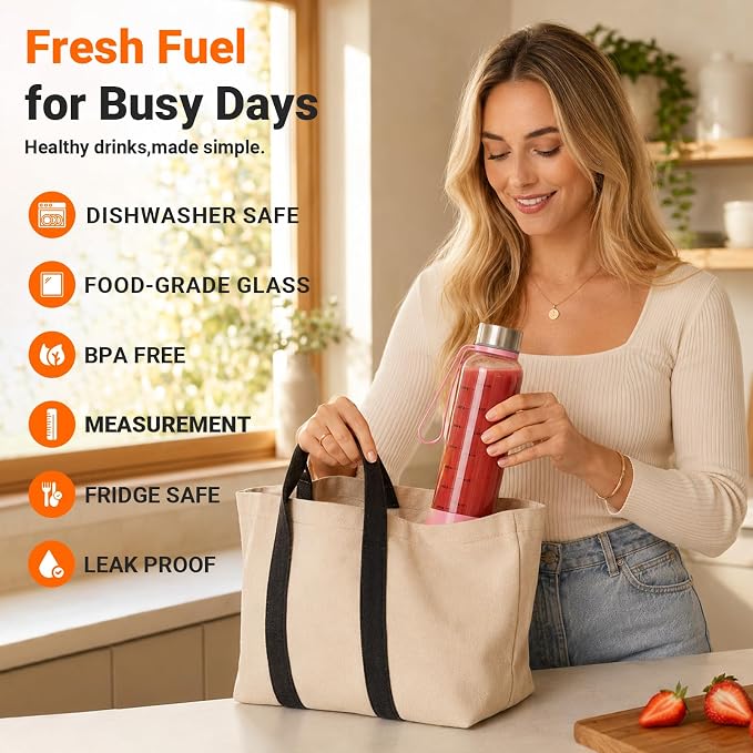 Sursip 18 oz Glass Water Bottles, 4 Pack | BPA-Free Reusable, Measurement - Image 3