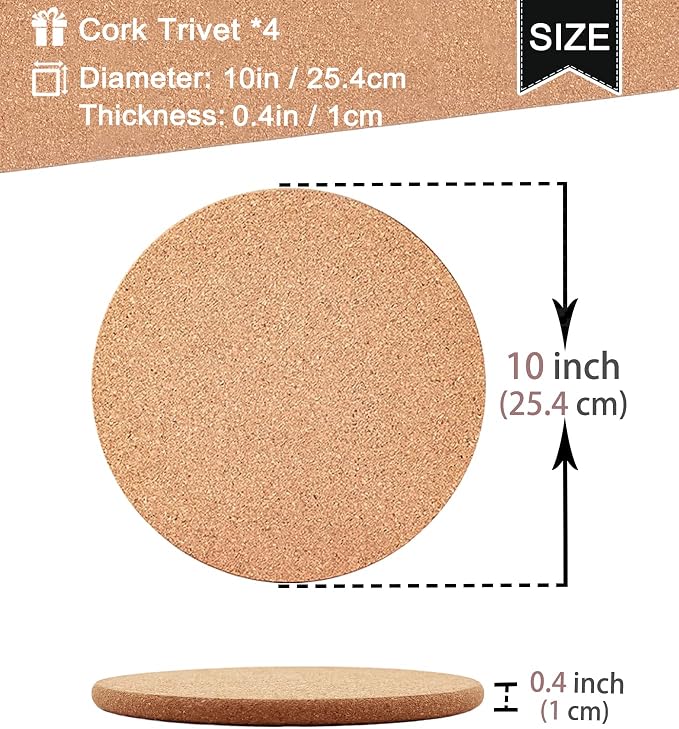 Cork Trivets for Hot Dishes, Hot Pots and Pans, 10 Inch 4 Pcs | High Density - Image 3