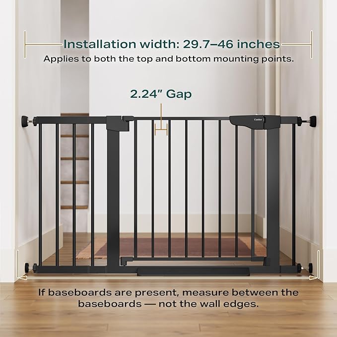 Cumbor 29.7-46" Baby Gate for Stairs, Mom's Choice Awards Winner-Auto Close Dog Gate for The House, Gifts for Mom, Easy Install Pressure Mounted Pet Gates for Doorways, Black