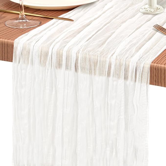 30 Pack Cheesecloth Table Runner 10FT Ivory White Table Runner Boho Gauze - Image 9