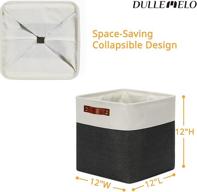 DULLEMELO Set Of 4 Cube Storage Bins, Fabric Storage Basket for Shelves Closet Nursery Toy Storage, 12 Inch Collapsible Fabric Bins for Toy Book Magazine Towel Organizers(4 Pack - 12" White&Black)